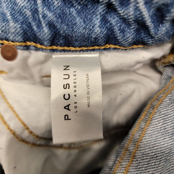 Pacsun Mom Jeans Womens 28 Blue Denim‎ High Rise Custom Flames Pockets Zip Fly - Picture 3 of 12